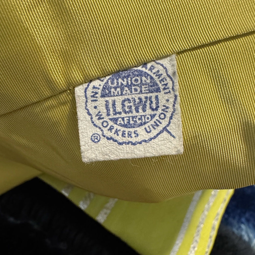 VINTAGE Saks Fifth Avenue Lime Green Striped Silk Coat - Picture 6 of 11